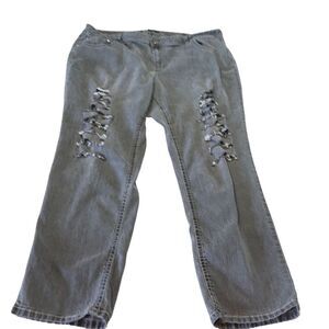 Cato black womens jeans size 24W stretch distressed Embellished High rise stones